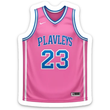 pink basketball jersey with the text PLAVLEYS 23 and a pattern sticker