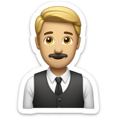 man with short mustache lifting his hand straight with in a 45 degree angle sticker