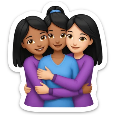 3 girls hugging emoji With black hair sticker