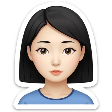 Korean woman, East Asian features,
female human avatar,
front face icon style,
large head, minimal neck,
neutral expression, calm mood,
simple black hair,
flat illustration style,
clean background sticker