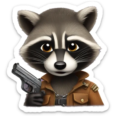 Raccoon with pistol sticker
