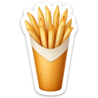 Belgian Fries Cinematic Realistic Belgian Fries Dish Emoji, depicted as a generous serving of crispy fries neatly presented in a white paper cone, rendered with vivid textures and appetizing, natural lighting. sticker