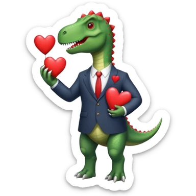 dinosaur in a suit holding hearts sticker