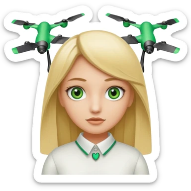 Arqueóloga rubia con ojos verdes, con un cinta métrica, lápiz, rasquetas y dron sticker