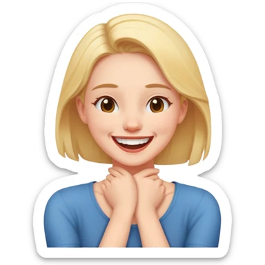 a girl laughing with arms crossed on neck sticker