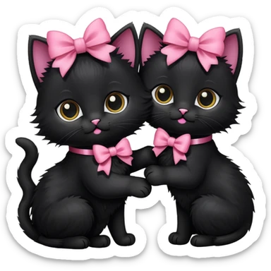 Two black kittens. One is wearing a black bow and one with a pink bow. sticker