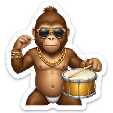 ape with big golden chain on the neck wearing sunglasses plays drum sticker