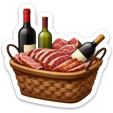 Basket with meat and wine. sticker