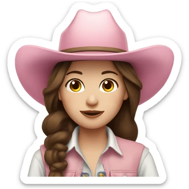 cowgirl, brunette hair, pale skin, pink hat sticker