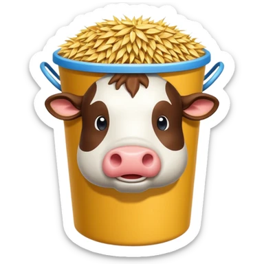 cow feed bucket object icon, bucket full of hay and grains, farm style, 3D cartoon, mobile game icon style, centered, clean background, no text, no watermark
 sticker