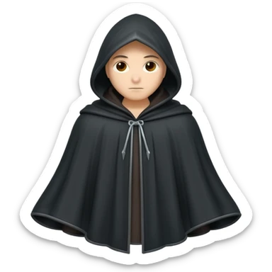 hooded cloak object icon, dark fabric cloak with deep hood, fantasy style, soft folds, 3D cartoon, mobile game icon style, centered, clean background, soft shadow, no text, no watermark
 
 sticker