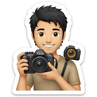 a man with black messy hair with one camera taking a photo sticker
