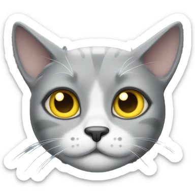A grey cat with yellow eyes, white spots and drooping ears sticker
