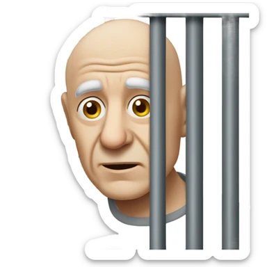 Bald old man behind bars in prison sticker