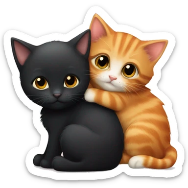 Black kitten and ginger kitten hugging eachother cutely sticker