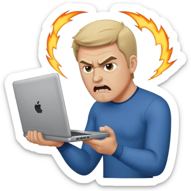 man hurling a laptop sticker