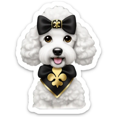 Black and gold bow with gold fleur de lis icon on white poodle sticker