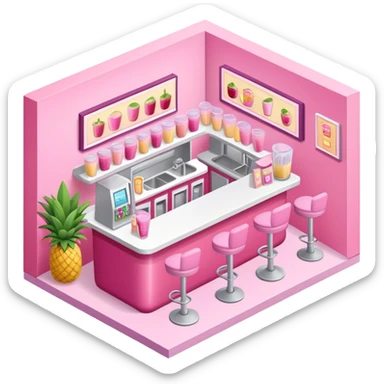 Pink aesthetic smoothie bar, isometric  sticker