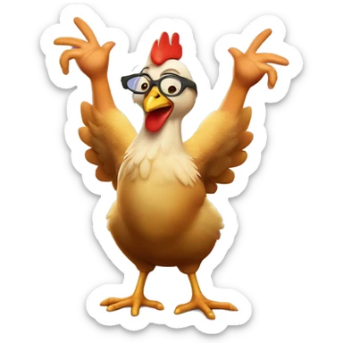 Chicken little from the movie chicken little with his tongue out and holding up two peace signs with his chicken hands sticker