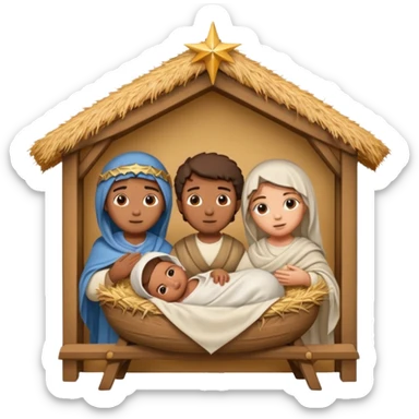 nativity scene in a manger with humans with Mediterranean skin color sticker