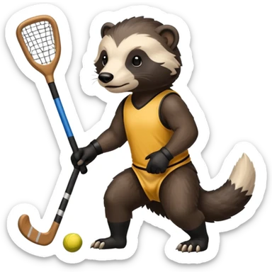 Honey badger playing feild hockey sticker