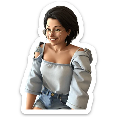 smiling girl in denim shorts sticker