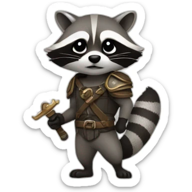 A raccoon holding a sword sticker