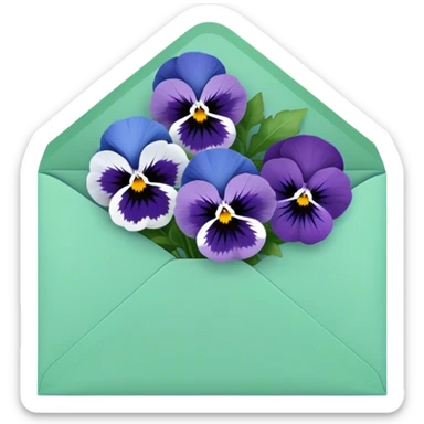 aesthetic blue colour pansies placed in green  a aesthetic envelope  sticker