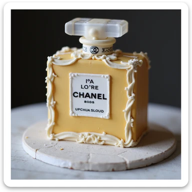 photorealistic Chanel perfume bottle cake, elegant details, no background sticker