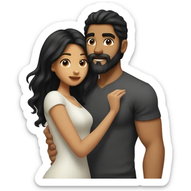 Medium skinned toned short bearded man with black hair kissing medium skin toned girl with black long hair sticker