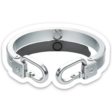 Minimalistic metallic handcuffs emoji, black and white, reflective metal, simple flat vector design, futuristic minimal style sticker