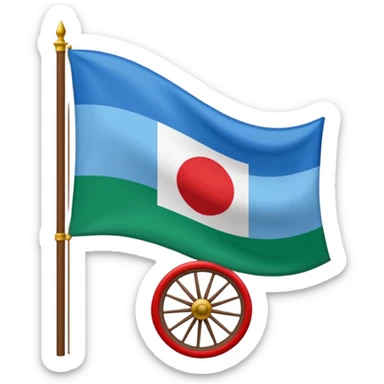 Fais un drapeau gitan carré avec du bleu en haut du vert en bas et une roue au milieux sticker