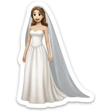 Bride in dress and long veil, white skin and brown hair sticker