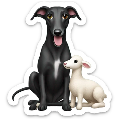 Black greyhound with lamb toy sticker