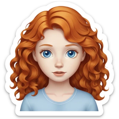 Create a wavy haired ginger girl with blue eyes and pale skin sticker
