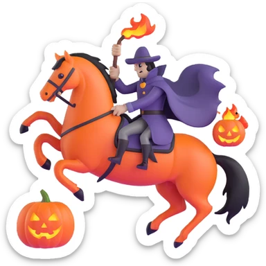 headless horseman holding a flaming pumpkin, dramatic pose sticker