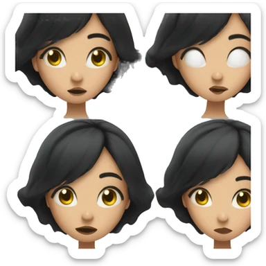 Girl with black hair side eying while smoke comes out of her mouth  sticker