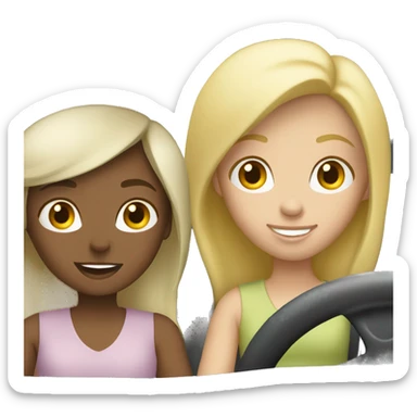 two caucasian blonde girls driving a gray truck sticker