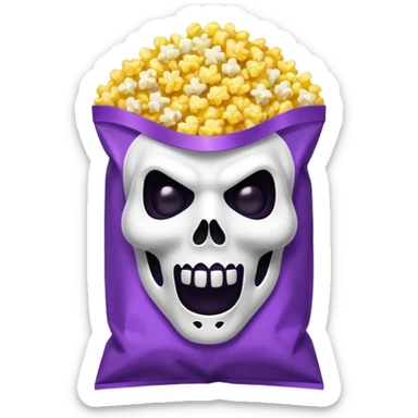 Glitter purple and yellow popcorn with ghostface mask in packaging sticker