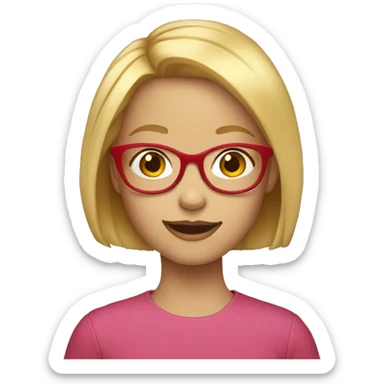 Make an emoji of a 10 year old girl with red glasses and blonde hair  sticker