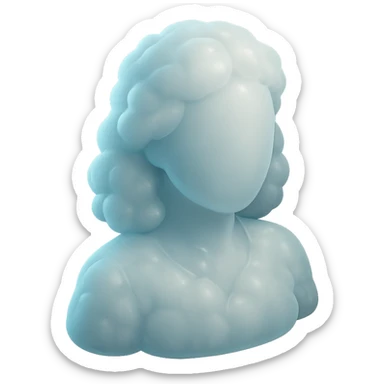 faceless person, facing straight, fully composed of white fluffy convex clouds, shoulder length, no shadows sticker