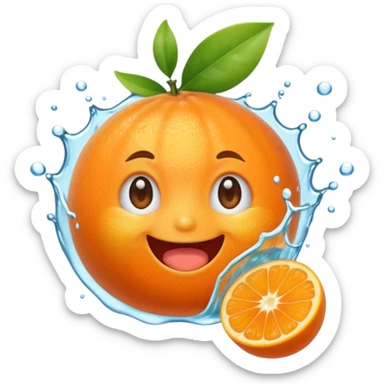 Cute emoji of a super-sweet mandarin orange with a fizzy soda-like feeling, juicy splash, bright orange color, happy expression, kawaii style, transparent background. sticker