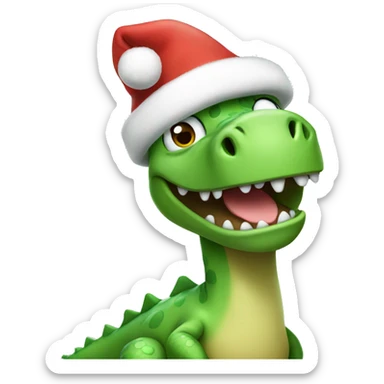 Happy green dinosaur wearing a Santa hat  sticker