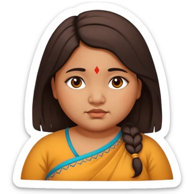 A north eastern brown (indian ) girl who is chubby but cute and her hair is mid length and her eyes are a little downturned sticker