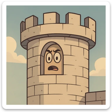 simple castle turret with battlements, cartoon style sticker