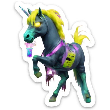 .Zombie_ Vaporwave black holographic oilslick zombie unicorn smoking vaping vape yellow caution tape  sticker