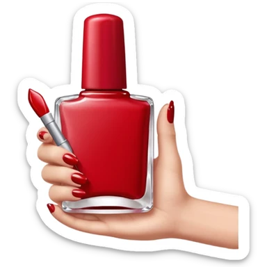 hand with painted nails and nail polish bottle sticker