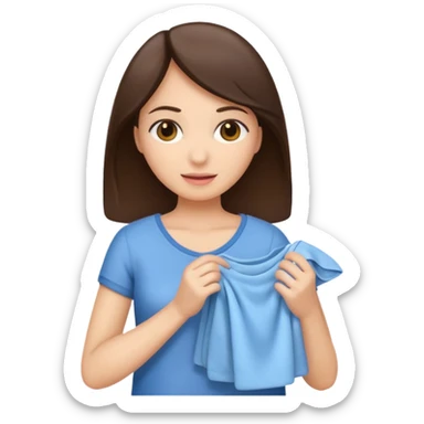 brunette woman holding laundry sticker