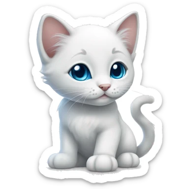 draw a little white kitten with gray paws tail nose and ears and beautiful bright blue eyes sticker
