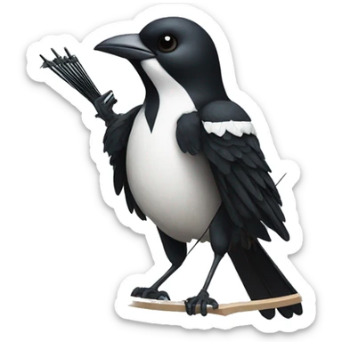a magpie holding a bow and arrow sticker
